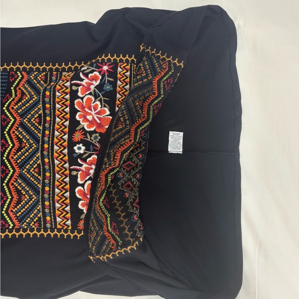 Johnny Was Los Angeles Women's Black Floral Embroidered Tunic Bohemian Dress, L - Picture 10 of 16
